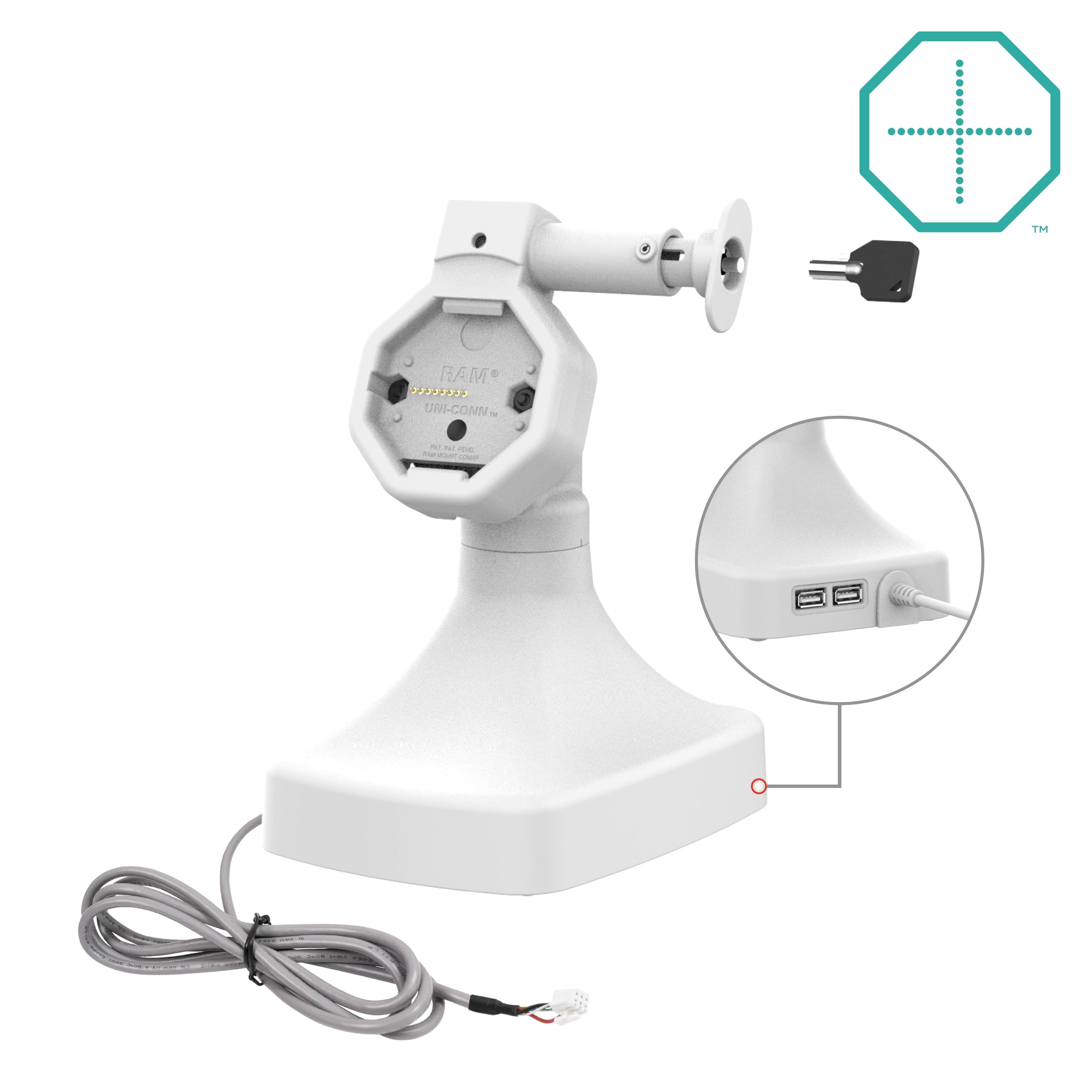 GDS® Uni-Conn™ Powered Locking Tilt & Swivel Dock with PoE + Data - Gray