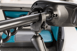 Close-up image of a RAM Mount holding a Trolling Motor to emphasize stability and ease-of-use.