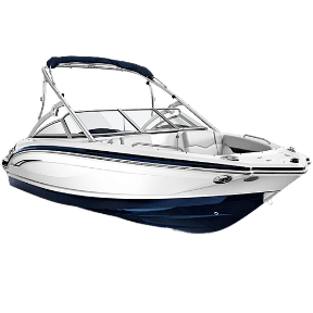 image of a white and blue powerboat.